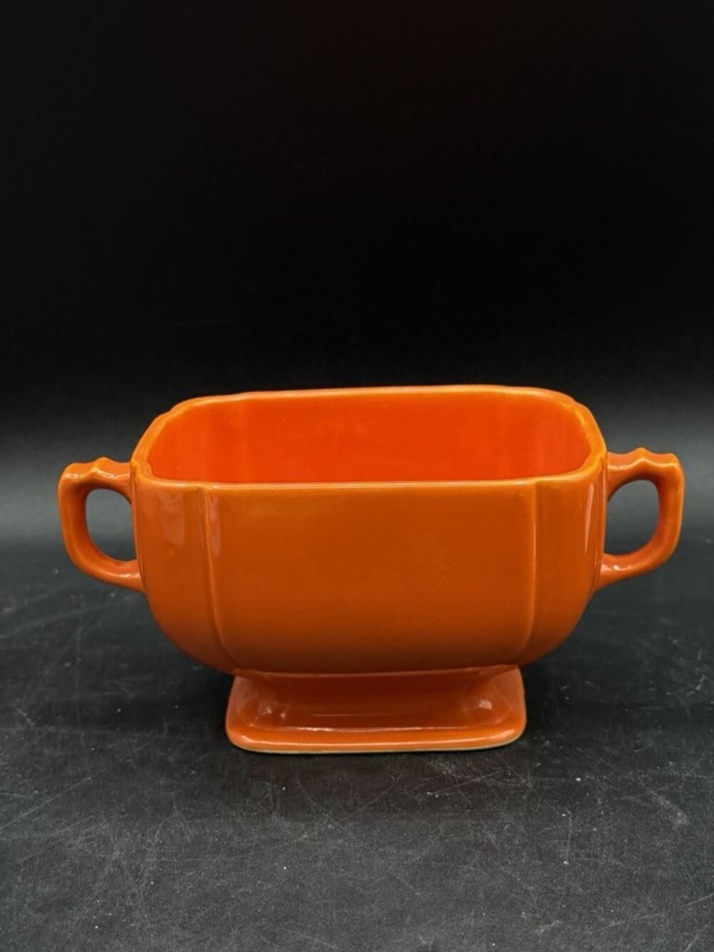 Homer Laughlin Riviera Open Sugar Bowl Handled Bright Orange Art Deco